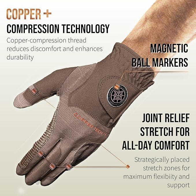 Copper Tech Golf Gloves Men Right Handed Golfer or Left Handed Golfer (2nd Gen) | Copper Compression Joint Support Golf Glove