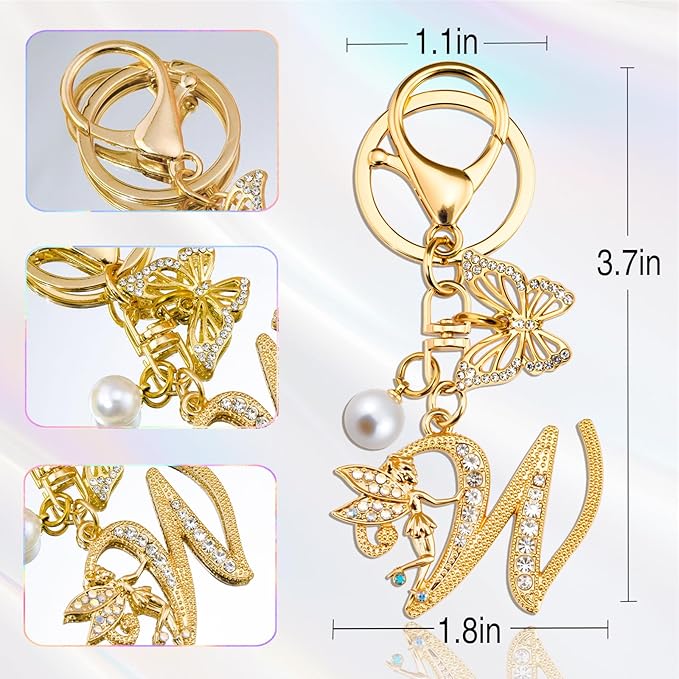 Initial Keychain Bag Charm Women Purse Charms for Handbags Accessories Charm for Wallet Butterfly Pendant for Girls