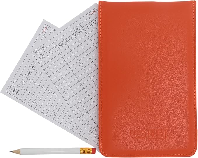 Golf Scorecard Holder & Yardage Book Cover – Premium Vegan Leather Golf Organizer, Slim Pocket Design with Elastic Strap for 4.5"x7" Cards, Bonus Pencil and Scorecards, for Golfers