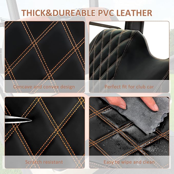 Golf Cart Seat Cover for Club Car Precedent Ordinary Front Seat Cushion, Thick Vinyl Leather Custom Diamond Comfortable, Adjustable Straps and Retractable Buckle/No Nails Required