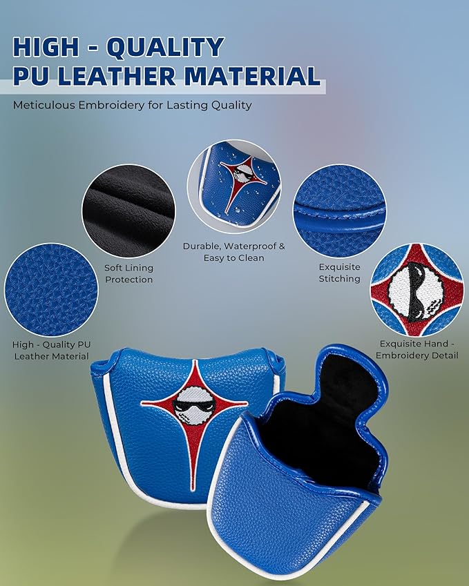 Golf Club Headcover Poker Element Embroidery Design Magnetic Closure Elegant Premium PU Leather Driver Fairway Wood Hybrid Blade Mallet Putter Cover Wood Head Cover