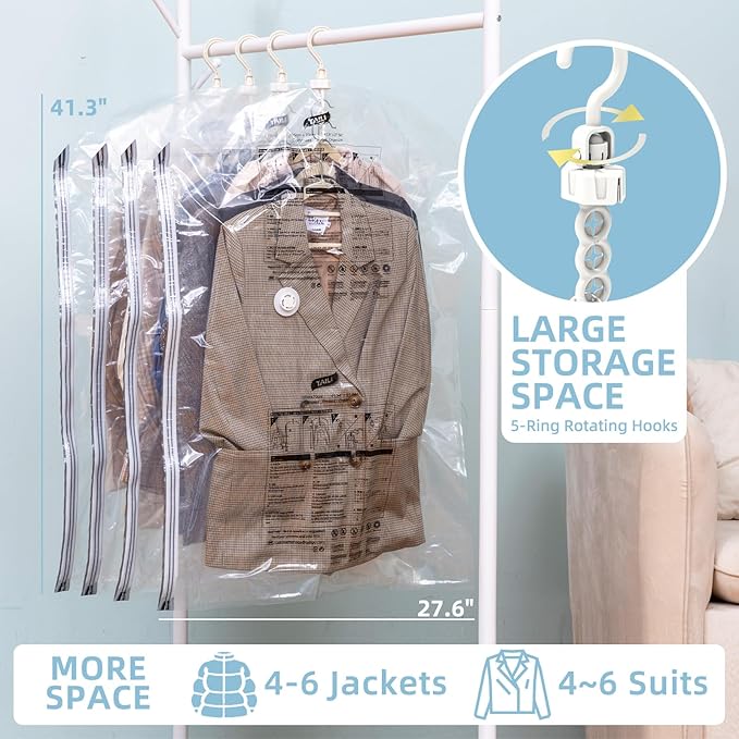 Hanging Vacuum Storage Bags, 6 Pack (41.3 x27.6 inch), Vacuum Seal Bags for Clothing, Garment Bags for Short Clothses, Jacket, Suits, Dresses, Closet Organizer Space Saving