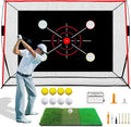 Golf Net, 10x7FT with Golf Practice Mat, Hitting Aid Net with Multi Targets Training for Backyard Driving Chipping Indoor Outdoor Use, 5-Ply Anti-Tear Netting & Carry Bag, Gifts for Men Dad Him Golfer