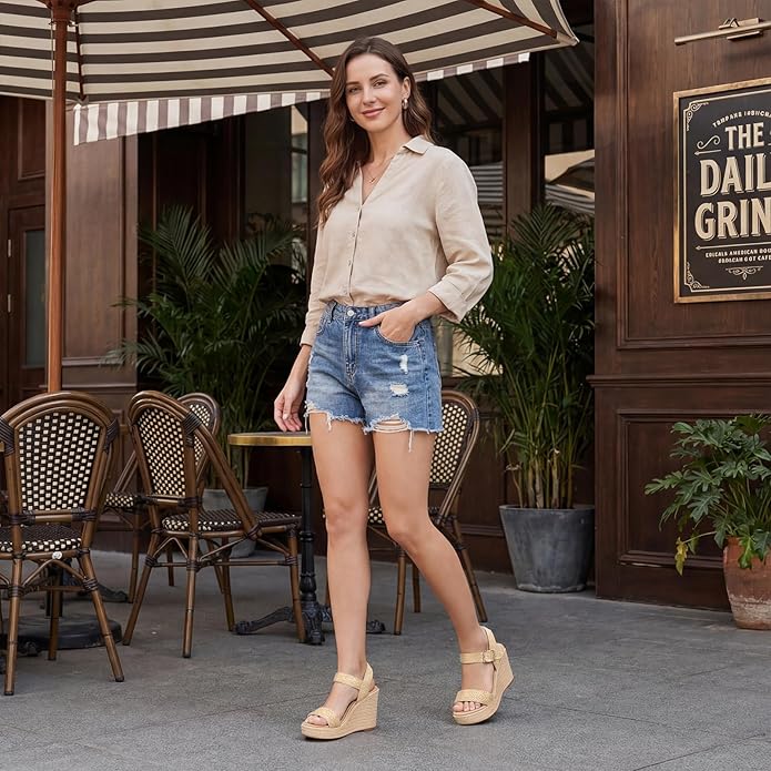 VICKI·VICKI Wedges for Women Platform Sandals Wedge Heels for Sandals Comfortable Summer Espadrille Shoes Ankle Strap&Open Toe