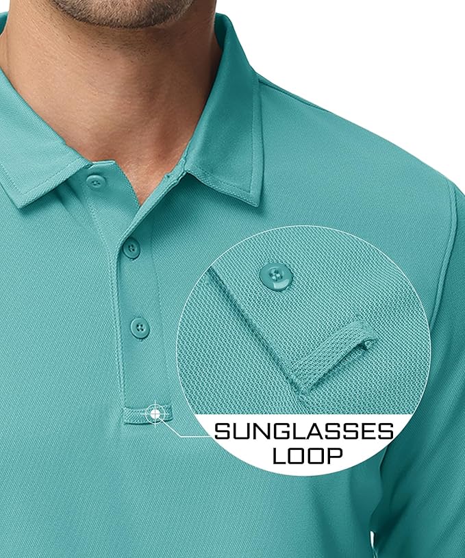 MAGCOMSEN Men's Polo Shirts 3 Button Quick Dry Performance Long Sleeve Tactical Shirts Pique Jersey Golf Shirt