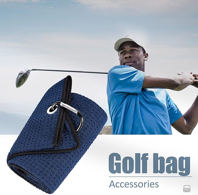 Mile High Life Microfiber Golf Towel, 21" X 24", Waffle Pattern w Clip, Super Absorbent Tri-fold Large Towels, Golf Bag Accessories for Men & Women（Navy）