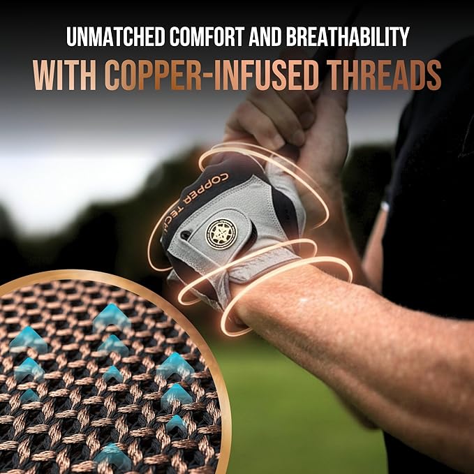 Copper Tech Golf Gloves Men Right Handed Golfer or Left Handed Golfer (2nd Gen) | Copper Compression Joint Support Golf Glove