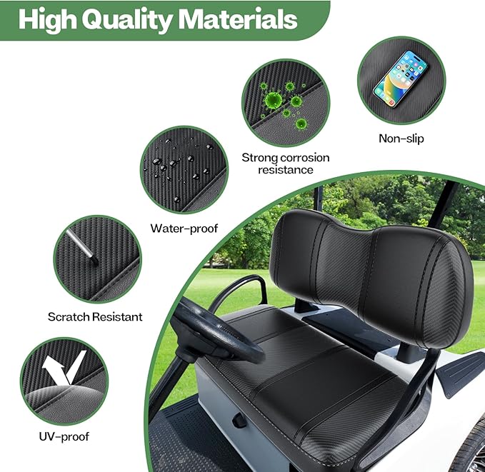 T TGBROS Golf Cart Seat Covers Fit for Yamaha Club Car EZGO Ordinary Front Rear Seat Cushion Waterproof Vinyl Leather Breathable Comfortable Replacement Black Seat Cover Anti-Scratch