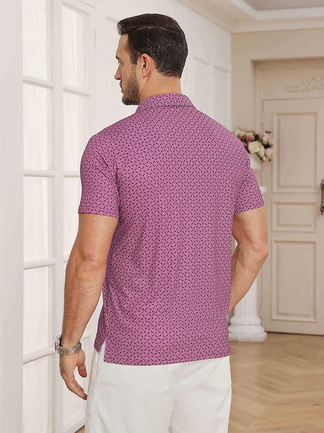 Lexiart Mens Golf Shirt Short Sleeve Dry Fit Print Moisture Wicking Performance Patterns Collared Polo Shirt with Pocket