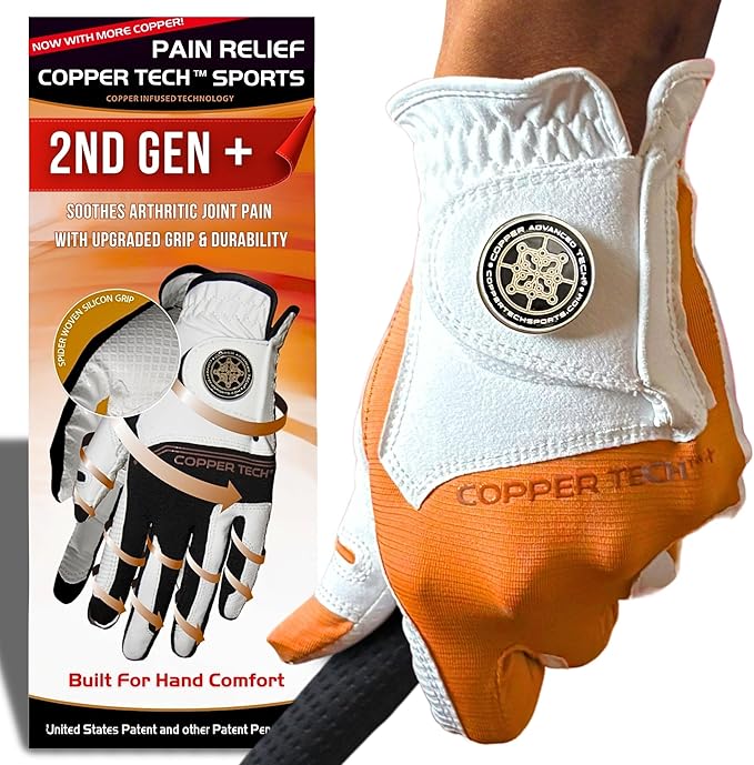 Copper Tech Golf Gloves Men Right Handed Golfer or Left Handed Golfer (2nd Gen) | Copper Compression Joint Support Golf Glove
