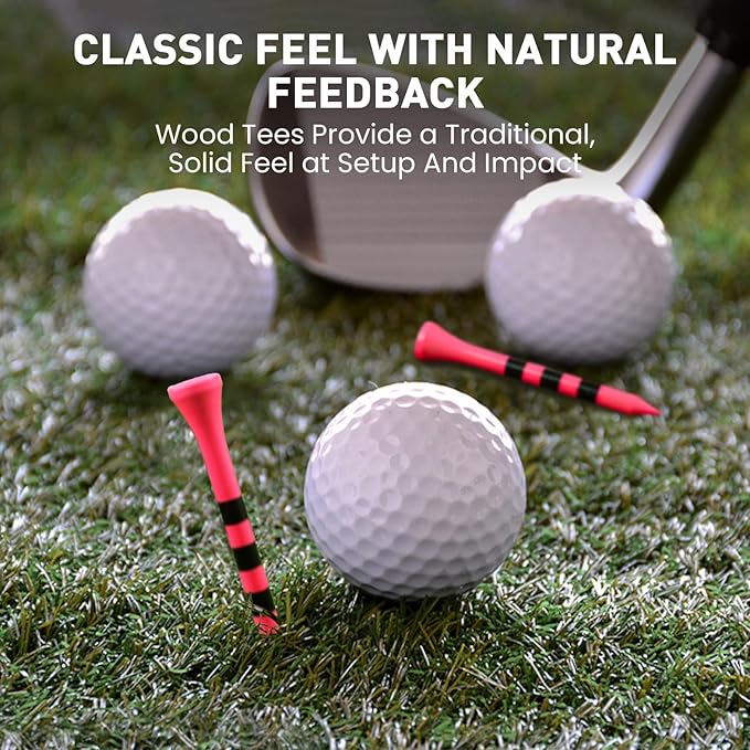 FINGER TEN Golf Tees Wood 3 1/4 2 3/4 Inch Value 50/120 Count, Durable Tees with Bright Colored Stripes for Consistent Height, 70mm 83mm Long Tees Ideal for Golfers