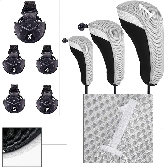 Golf Club Head Covers for Woods and Driver Hybrids Fairway Value Pack Protective Clubs Headcovers with Interchangeable No.Tags 1 3 5