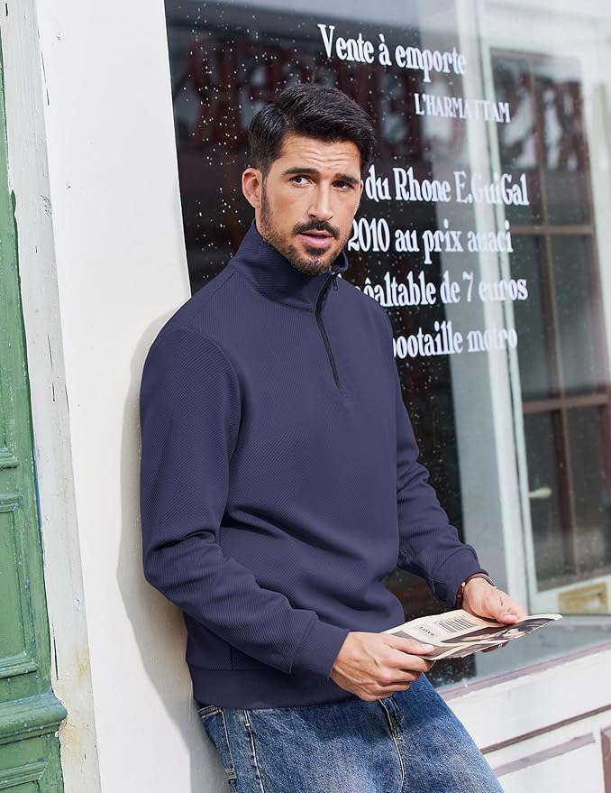 COOFANDY Mens Quarter Zip Pullover Sweatshirts Lightweight Long Sleeve Mock Neck Sweater Polo
