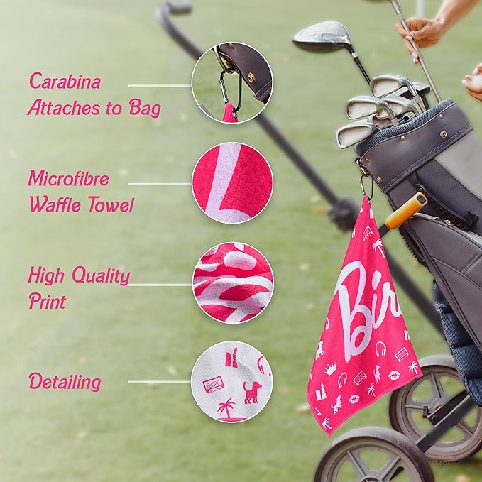Shanker Golf - Birdie Pink Golf Towel - Funny Microfiber Waffle Women's Golf Towel - Funny Joke Logo - Perfect Ladies Golf Gift