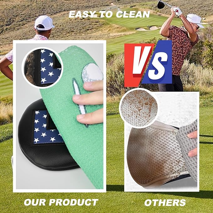 Golf Head Covers, 4pcs or 1pc USA Stars and Stripes Golf Club Covers for Woods and Driver Fairway Hybrid, PU Leather Golf Club Head Covers for Men Women with Interchangeable Tags, Fits Most Golf Clubs