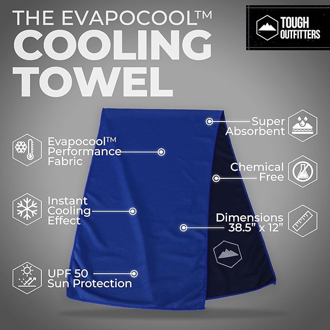 Tough Outdoors Cooling Towels for Neck Face - Neck Cooling Towel for Hot Weather Yoga Sports Golf Sweat - Instant Cold Towel