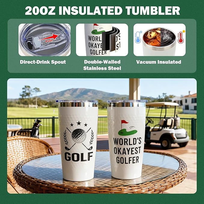 ANOTION Golf Gifts for Men, Gifts for Golfers Golf Accessories for Dad Husband Boyfriend Teen, Golfer Gift Box 20oz Tumbler Club Cleaner Socks Ball Marker Bracelet for Birthday Christmas Father Day