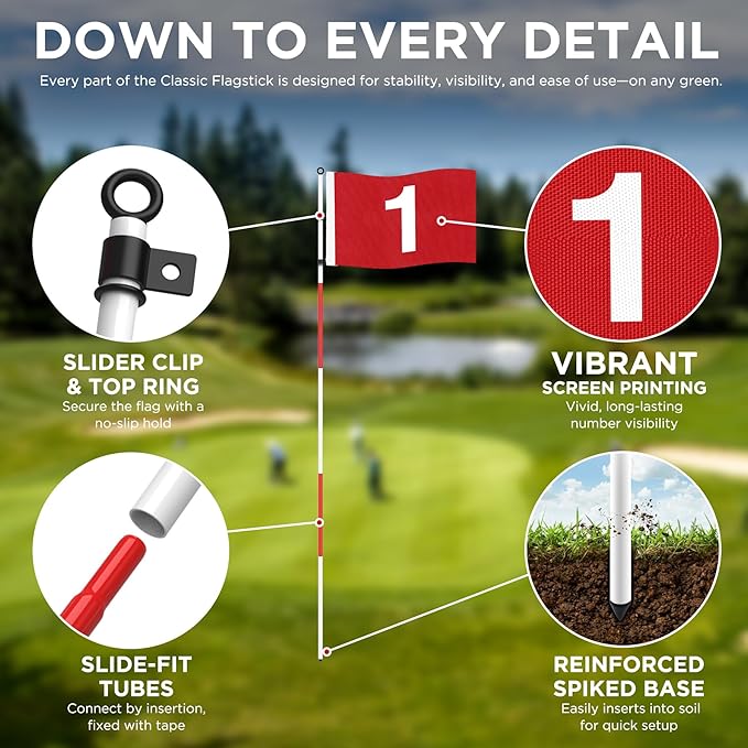 KINGTOP Golf Flagstick 6ft, Portable Five-Section Design for Backyard Practice Putting Green, Driving Range Golf Pin Flag Hole Cup Set, Gift Idea