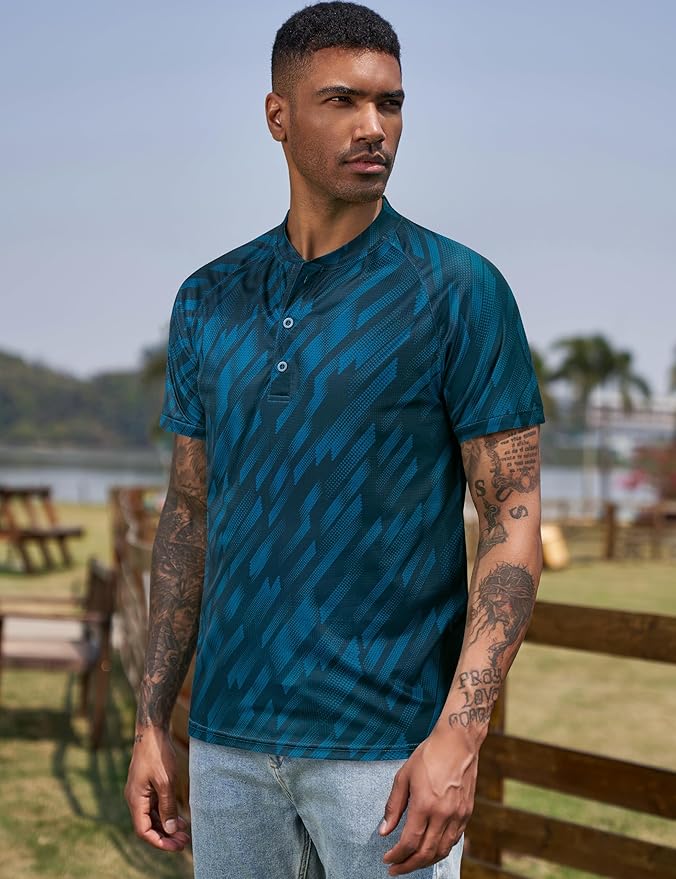 TAPULCO Mens Collarless Golf Shirts Short Sleeve Dry Fit Stretch Casual Breathable Lightweight Tshirts