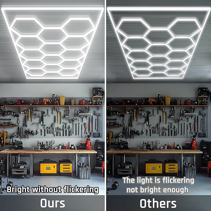 Hexagon Garage Light - Hexagon led Lights, High Brightness 566W 70750LM 6500K Super Bright Honeycomb Lights for Garage, Basement, Warehouse, Auto Beauty Shop, Car Detailing Shop