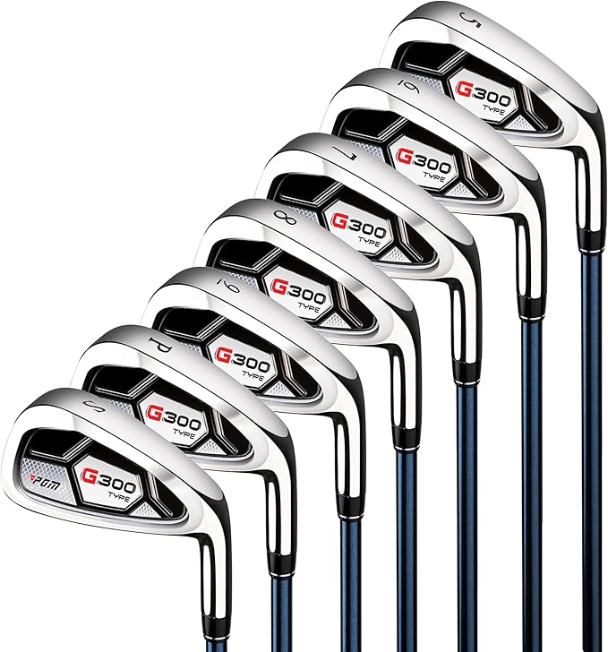 PGM 7 Piece Men’s Golf Iron Set for Right Handed, Forgiving Design Sets with Graphite Shaft and Easy Control Grip Include Golf Club Iron 5 to 9 PW SW