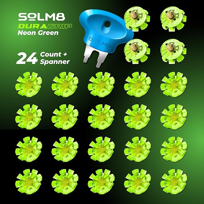 SOLM8 Golf Shoe Replacement Spikes - Metal Screw Threading Dia ¼ Inch/6mm Easy to Install on Cricket & Golf Cleats (Spanner Included)