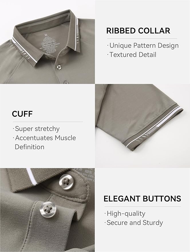 Esabel.C Mens Golf Shirts Short Sleeve Stretch Moisture Wicking Performance Dry Fit Collared Golf Shirts for Men