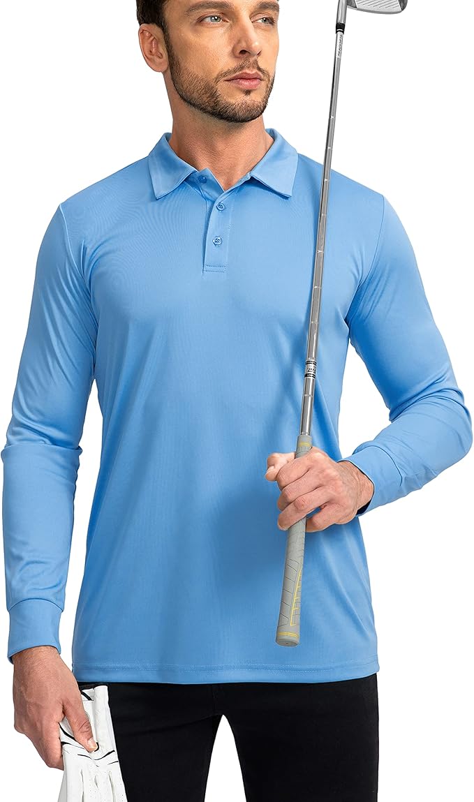 Men's Polo Shirt Long Sleeve Golf Shirts Lightweight UPF 50+ Sun Protection Cool Shirts for Men Work Fishing Outdoor