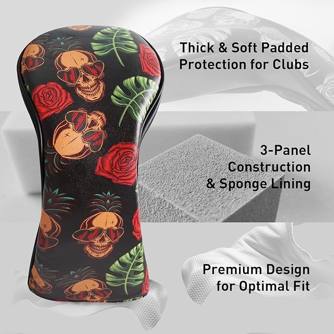 FINGER TEN Golf Club Head Covers for Woods Driver Fairway Hybrid with Interchangeable Number Tag 1 3 5 Premium Leather Headcovers for Women Men