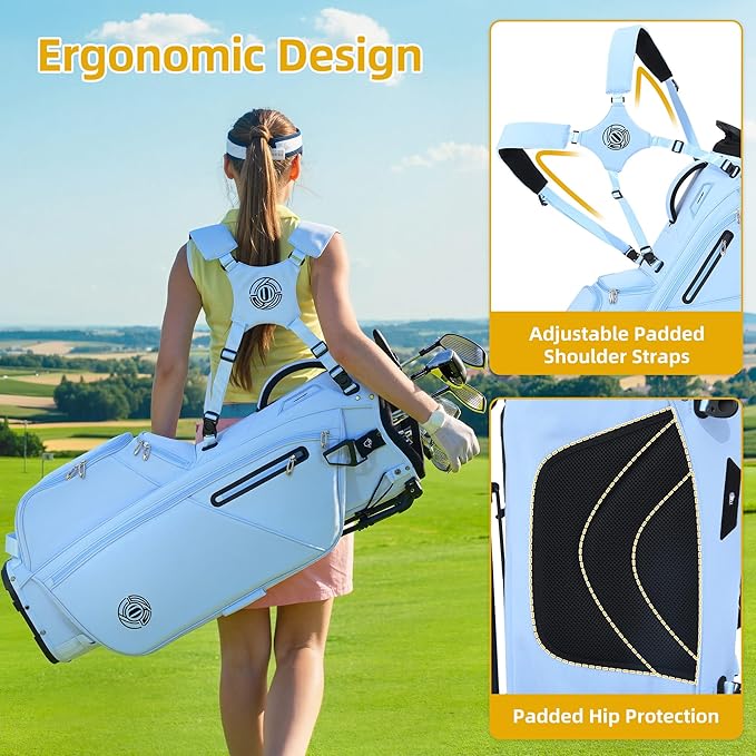 Golf Stand Bag 14 Way, Lightweight Golf Bags for Men Women with Stand, Padded Ergonomic Double Strap, Full Length Dividers, Multiple Pockets, Rain Hood