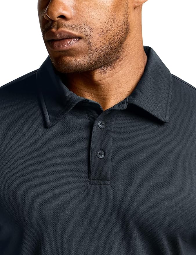 CQR Men's Polo Shirts, Tactical Short Sleeve Golf Performance Shirts, Lightweight Dry Fit UPF 50+ Pique