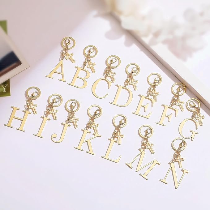 Gold Initial Keychain for Women A-Z Letter Cross Keychains Alphabet Key Chain bag Accessories Gift for Christian