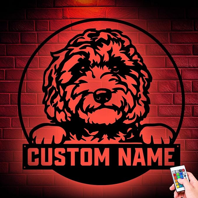 Custom Golden Doodle Metal Sign, Unique LED Lights Home Decor, Personalized Wall Art for Dog Lovers, gift for Pet Owners, Indoor or Outdoor Hanging Decoration
