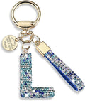 Pink Blue White Initial Letter Keychain Gift for Women Girls Bling Sparkly Cute Backpack Car Key Accessories Lanyard