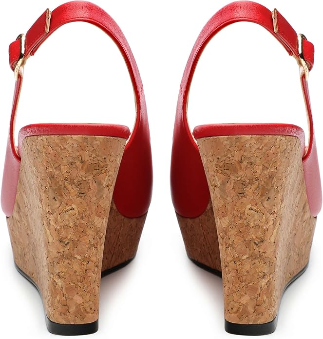 Womens Peep Toe Wedge Heels Matte Fashion Cork Slingback Pumps Platform Wedge Sandals 3.94 Inches
