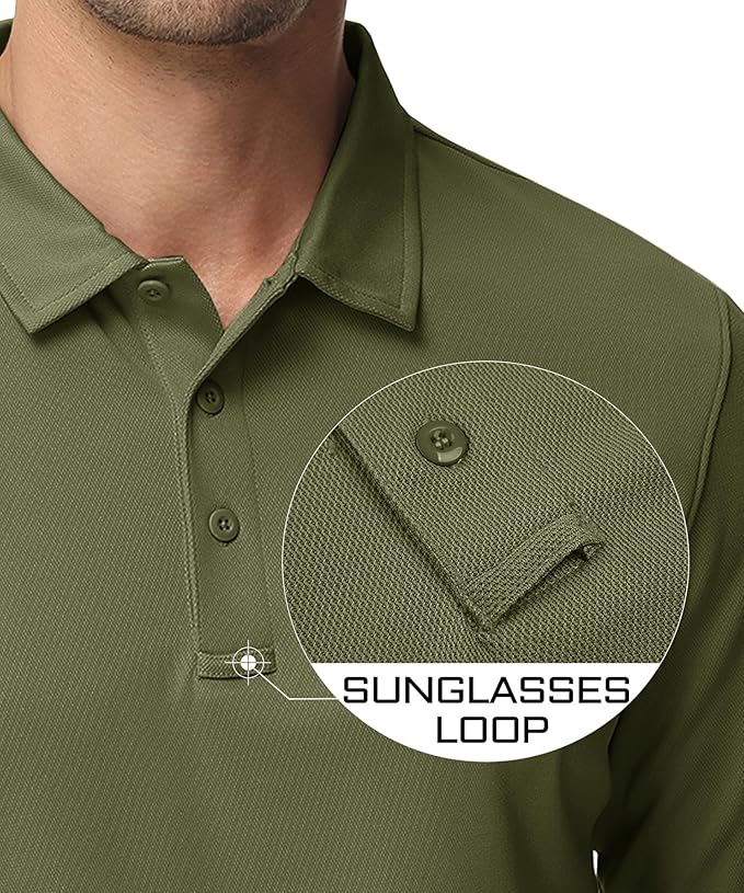 MAGCOMSEN Men's Polo Shirts 3 Button Quick Dry Performance Long Sleeve Tactical Shirts Pique Jersey Golf Shirt