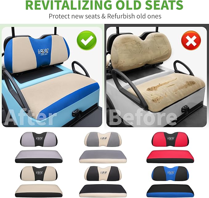 10L0L Golf Cart Seat Covers Universal for Yamaha G29 Drive2 Club Car DS Precedent Tempo Standard Front Seats, Breathable Mesh Bench Seat Cover, No Drilling Seat Cushion - All-Season Comfort