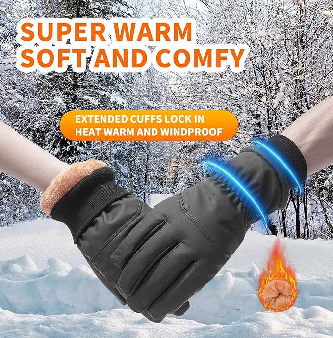 Waterproof Winter Gloves for Men Warm Ant-slip Touchscreen Ski Snow Cycling Running Cold Weather Long Fleece Lining