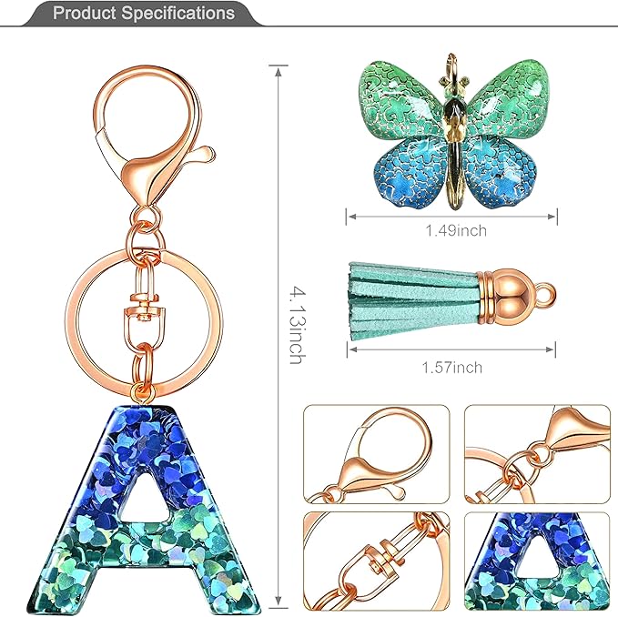 JINGUAZI Initial letter Keychains for Women Tassel Butterfly Pink Purple Cute Car Keychain for Wallet Backpack bag charm