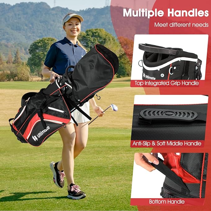 ULTIMATE 14-Way Golf Stand Bag, Portable Golf Bag w/ 6 Pockets,Cooler Bag & Waterproof Valuable Pocket, Rain Hood, Ergonomic Dual Strap System & Carrying Handles, 5 LBS Lightweight for Adults