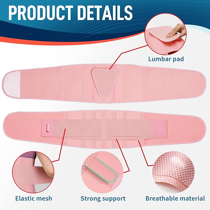 FEATOL Back Brace for Lower Back Pain, Breathable Back Support Belt for Women & Men with Lumbar Pad, Lumbar Support Belt for Heavy Lifting & Work, Pink, L/XL (Circumference:30-38.6")