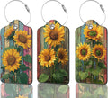 Set of 3 Luggage Tags, Sunflowers Leather Suitcases Tag Identifiers with Privacy Name Address Labels & Durable Steel Loop for Women Men Travel