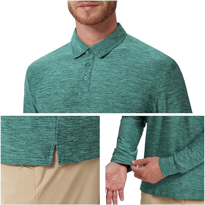 NAVISKIN Men's Polo Shirts Long Sleeve Golf Shirts with Collar UPF 50 SPF Shirt for Men Quick Dry Moisture Wicking
