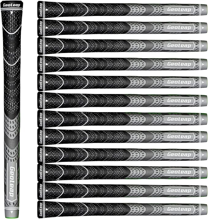 Geoleap Golf Grips Set of 13- Cord Rubber Compound Material, Hybrid Golf Club Grips, All Weather Performance.