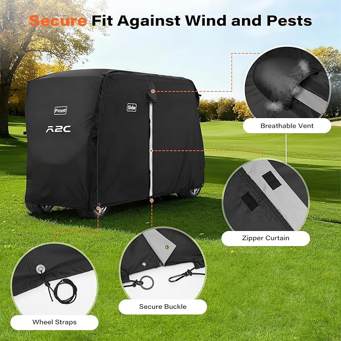 A2C Golf Cart Cover, 600D Heavy Duty Waterproof 4 Passenger Cart Cover,UV Resistant & Windproof Covers, Compatible with EZGO, Club Car, Yamaha