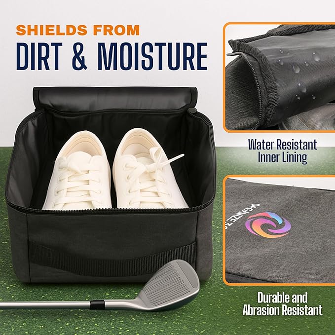 Organize Golf Shoe Bag for Travel – Waterproof Golf Shoes Bag with Ventilation & Pockets | Golf Shoe Bags for Men & Women | Athletic Shoe Carrier for Cleats, Spikes, Sports & Travel