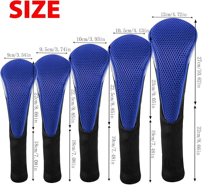 Andux 5pcs/Set Mesh Golf 460cc Driver Fairway Wood Club Head Covers Long Neck with No. Tags