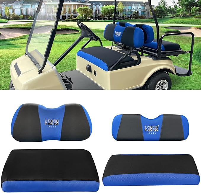 10L0L Golf Cart Front Rear Seat Cover Set for EZGO TXT RXV & Club Car DS 2000-up(Flat Backrest), Made w/ 3D Air Mesh Polyester Fabric Breathable Washable