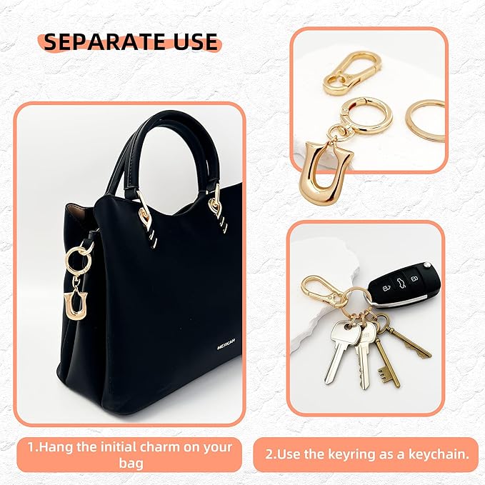Gold Bubble Heart, Cherry, Bow & More Designs Letter Initial Keychain Bag Charms – Cute Purse Charms for Handbags