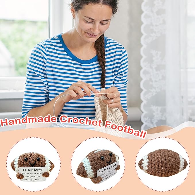 Mini Handmade Crochet Football for Him Who Loves Football, for Boyfriend/Husband, Emotional Support Footballs Romantic I Love You Gift Birthday Gifts